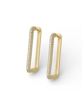 Rectangle Huggie Hoop Earrings 14k Gold Plated CZ Stone